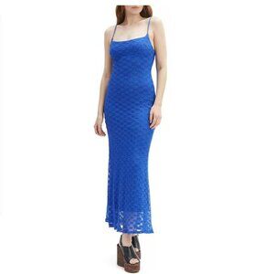 Adoni Square Neck Textured Floral Mesh Midi Slip Dress
